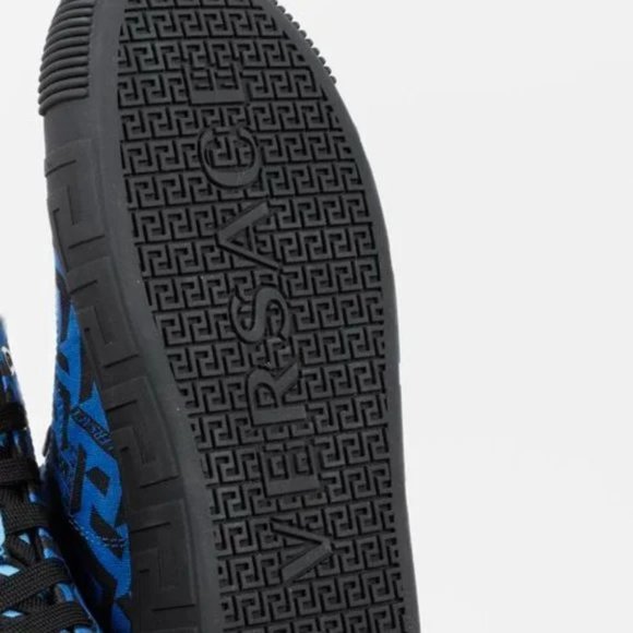 Versace Blue La Greca Canvas High-Top Sneakers - Picture 5 of 12